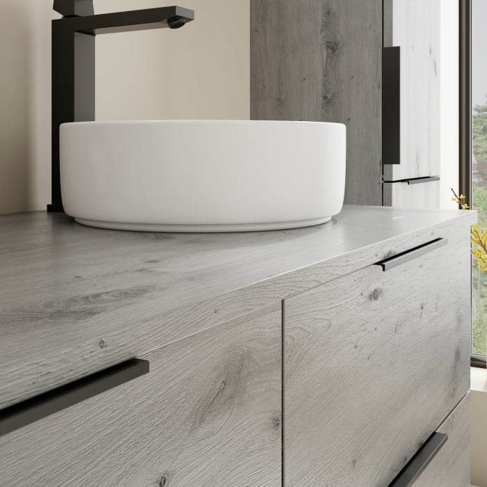 burgbad Eqio Waschtischkombination mit Keramik-Aufsatzwaschtisch 120 cm, rechts, mit Griff G0200