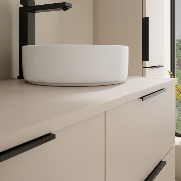 burgbad Eqio Waschtischkombination mit Keramik-Aufsatzwaschtisch 120 cm, rechts, mit Griff G0200