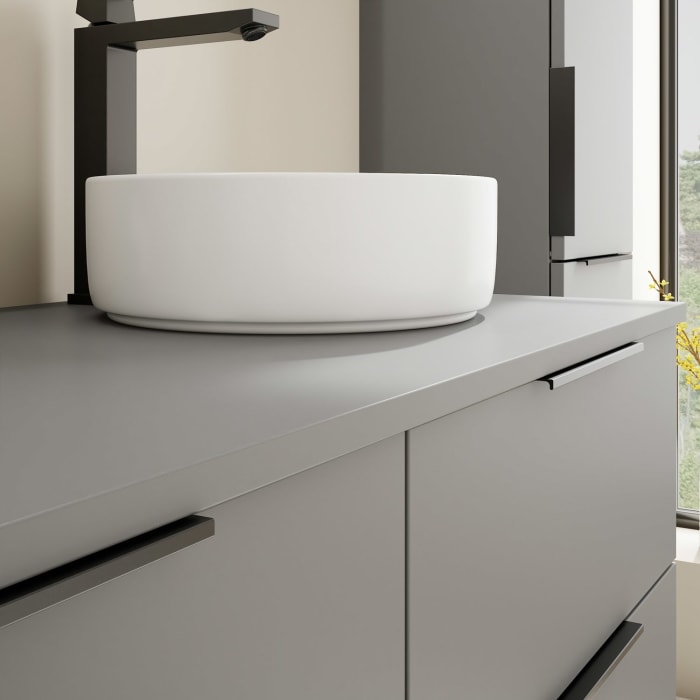 burgbad Eqio Waschtischkombination mit Keramik-Aufsatzwaschtisch 120 cm, rechts, mit Griff G0200