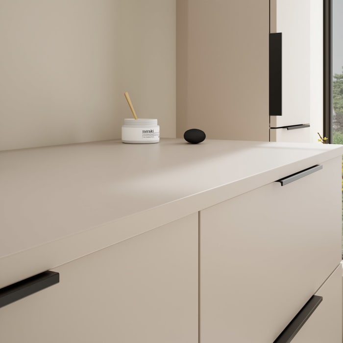 burgbad Eqio Waschtischkombination mit Keramik-Aufsatzwaschtisch 140 cm, links, mit Griff G0200