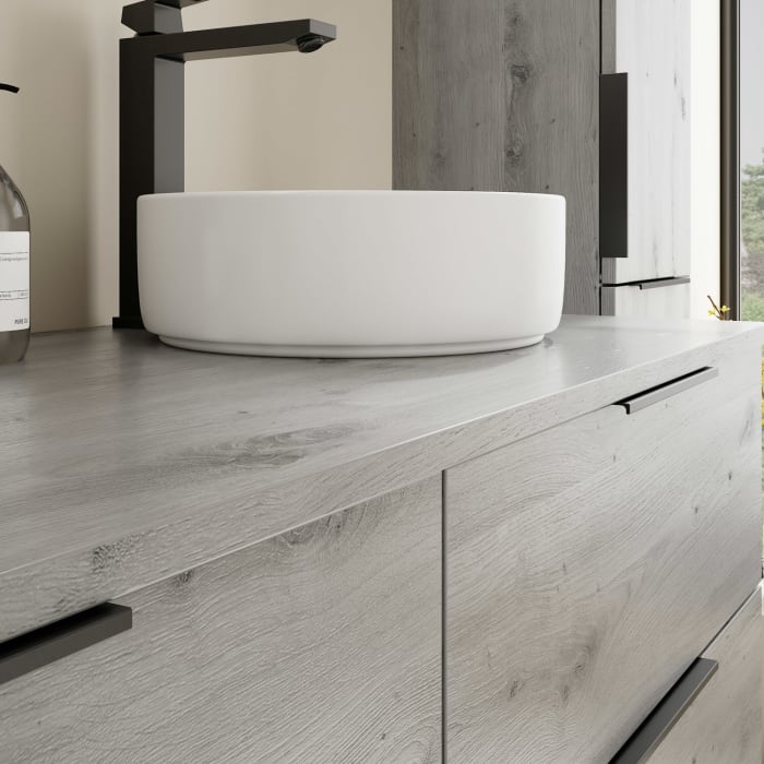 burgbad Eqio Waschtischkombination mit Keramik-Aufsatzwaschtisch 140 cm, rechts, mit Griff G0200