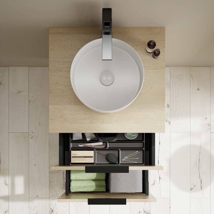 burgbad Eqio Waschtischkombination mit Keramik-Aufsatzwaschtisch 60 cm, Griff G0200