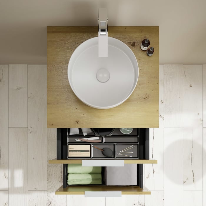 burgbad Eqio Waschtischkombination mit Keramik-Aufsatzwaschtisch 60 cm, Griff G0146