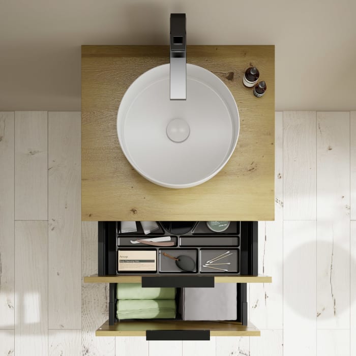 burgbad Eqio Waschtischkombination mit Keramik-Aufsatzwaschtisch 60 cm, Griff G0200