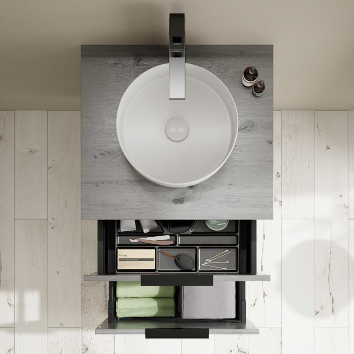 burgbad Eqio Waschtischkombination mit Keramik-Aufsatzwaschtisch 60 cm, Griff G0200