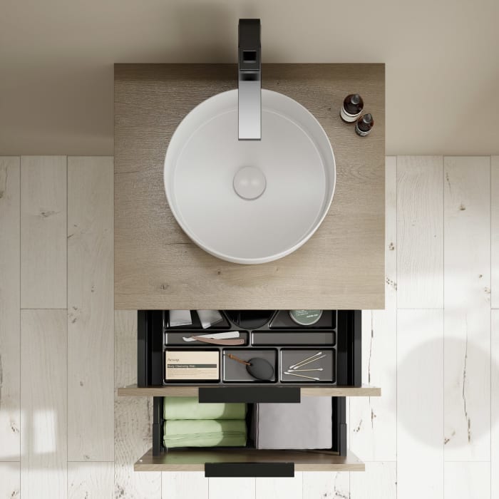 burgbad Eqio Waschtischkombination mit Keramik-Aufsatzwaschtisch 60 cm, Griff G0200