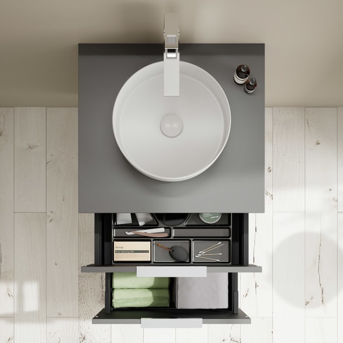 burgbad Eqio Waschtischkombination mit Keramik-Aufsatzwaschtisch 60 cm, Griff G0146