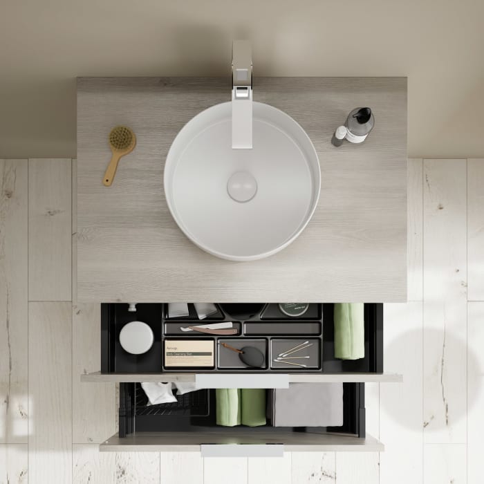 burgbad Eqio Waschtischkombination mit Keramik-Aufsatzwaschtisch 80 cm, mit Griff G0146