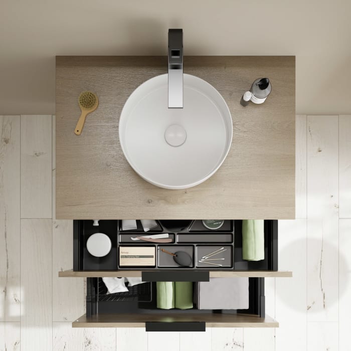 burgbad Eqio Waschtischkombination mit Keramik-Aufsatzwaschtisch 80 cm, mit Griff G0200