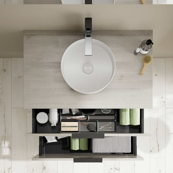 burgbad Eqio Waschtischkombination mit Keramik-Aufsatzwaschtisch 90 cm, mit Griff G0200