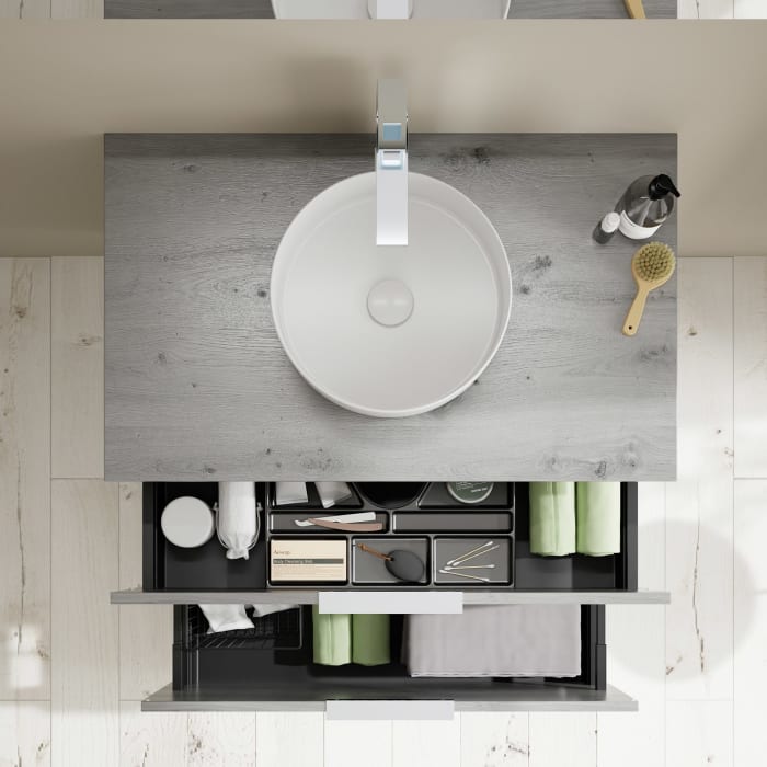 burgbad Eqio Waschtischkombination mit Keramik-Aufsatzwaschtisch 90 cm, mit Griff G0146