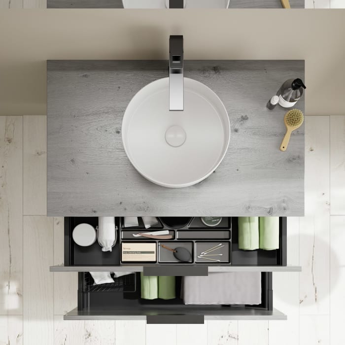 burgbad Eqio Waschtischkombination mit Keramik-Aufsatzwaschtisch 90 cm, mit Griff G0200