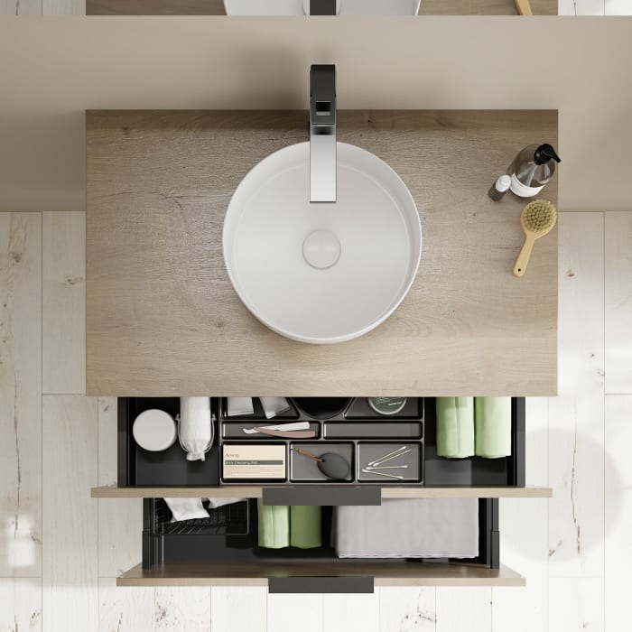 burgbad Eqio Waschtischkombination mit Keramik-Aufsatzwaschtisch 90 cm, mit Griff G0200