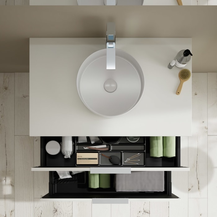 burgbad Eqio Waschtischkombination mit Keramik-Aufsatzwaschtisch 90 cm, mit Griff G0146