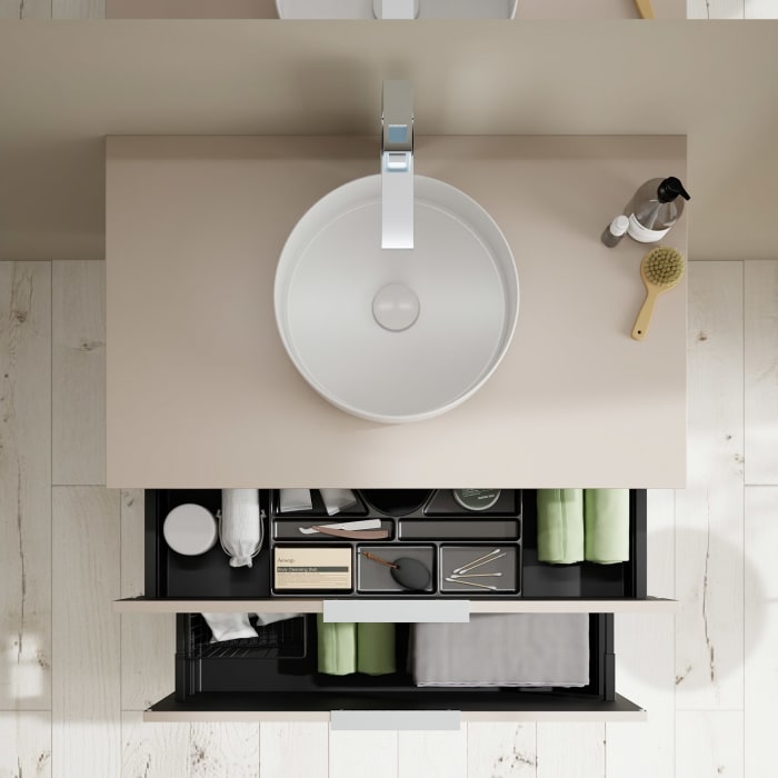 burgbad Eqio Waschtischkombination mit Keramik-Aufsatzwaschtisch 90 cm, mit Griff G0146