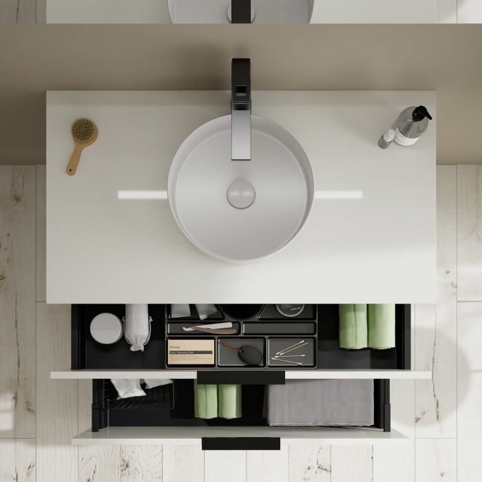 burgbad Eqio Waschtischkombination mit Keramik-Aufsatzwaschtisch 100 cm, mit Griff G0200