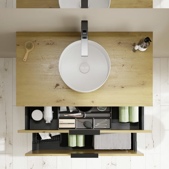 burgbad Eqio Waschtischkombination mit Keramik-Aufsatzwaschtisch 100 cm, mit Griff G0200