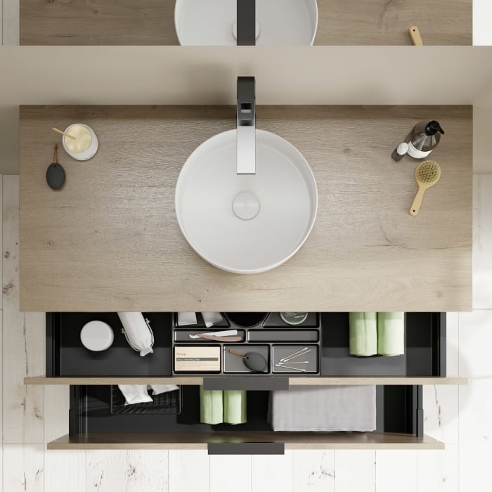 burgbad Eqio Waschtischkombination mit Keramik-Aufsatzwaschtisch 120 cm, mit Griff G0200