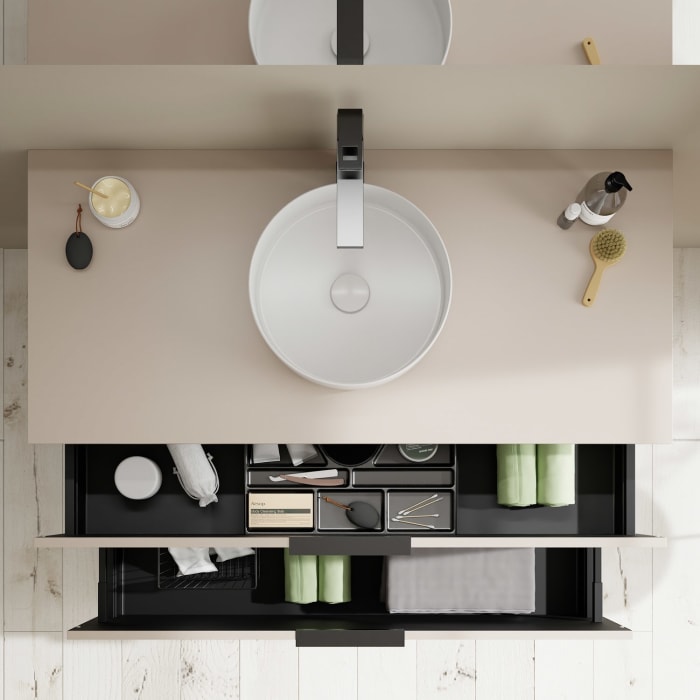 burgbad Eqio Waschtischkombination mit Keramik-Aufsatzwaschtisch 120 cm, mit Griff G0200