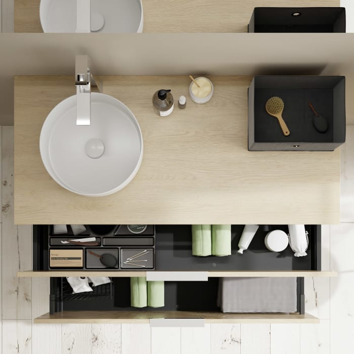 burgbad Eqio Waschtischkombination mit Keramik-Aufsatzwaschtisch 120 cm, links, mit Griff G0146