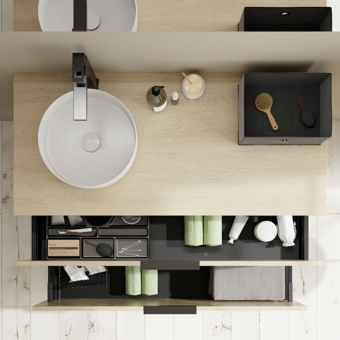 burgbad Eqio Waschtischkombination mit Keramik-Aufsatzwaschtisch 120 cm, links, mit Griff G0200