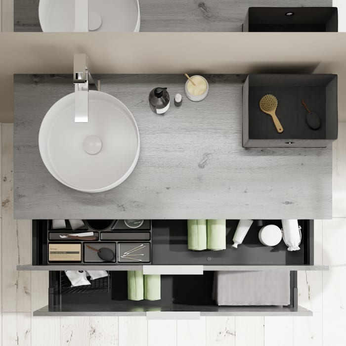 burgbad Eqio Waschtischkombination mit Keramik-Aufsatzwaschtisch 120 cm, links, mit Griff G0146