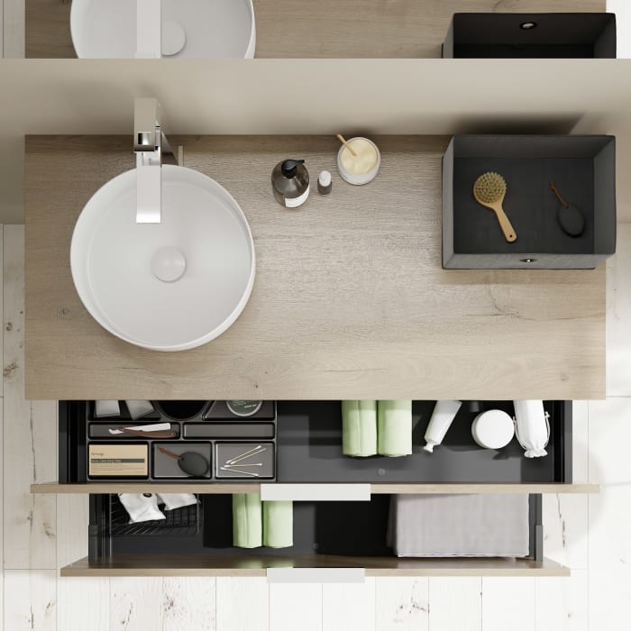 burgbad Eqio Waschtischkombination mit Keramik-Aufsatzwaschtisch 120 cm, links, mit Griff G0146