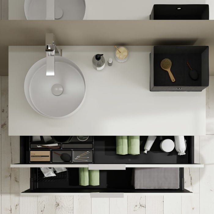 burgbad Eqio Waschtischkombination mit Keramik-Aufsatzwaschtisch 120 cm, links, mit Griff G0146