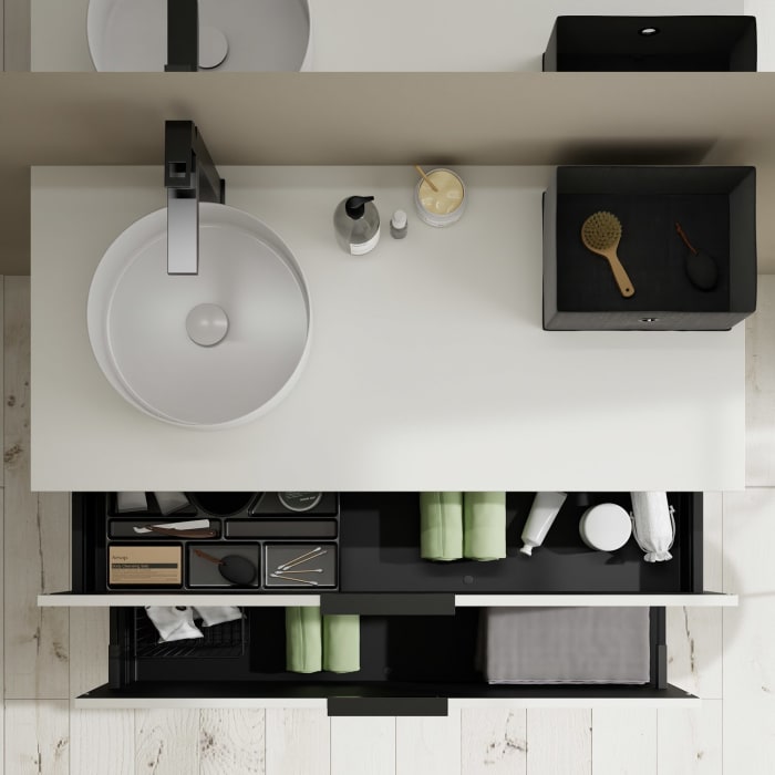 burgbad Eqio Waschtischkombination mit Keramik-Aufsatzwaschtisch 120 cm, links, mit Griff G0200