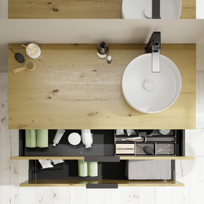 burgbad Eqio Waschtischkombination mit Keramik-Aufsatzwaschtisch 120 cm, rechts, mit Griff G0200