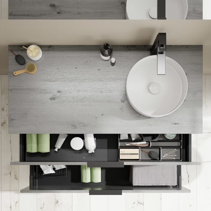 burgbad Eqio Waschtischkombination mit Keramik-Aufsatzwaschtisch 120 cm, rechts, mit Griff G0200