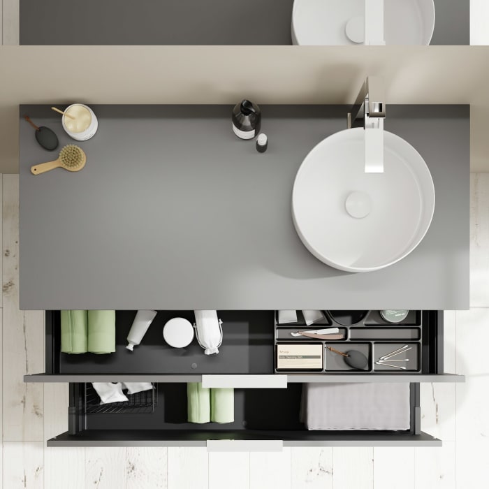 burgbad Eqio Waschtischkombination mit Keramik-Aufsatzwaschtisch 120 cm, rechts, mit Griff G0146