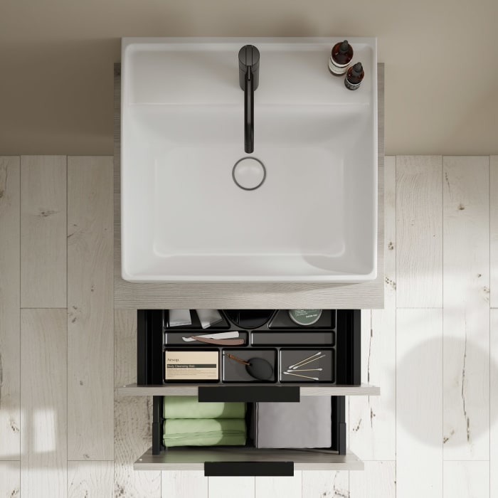 burgbad Eqio Waschtischkombination mit Keramik-Aufsatzwaschtisch 60 cm, mit Griff G0200