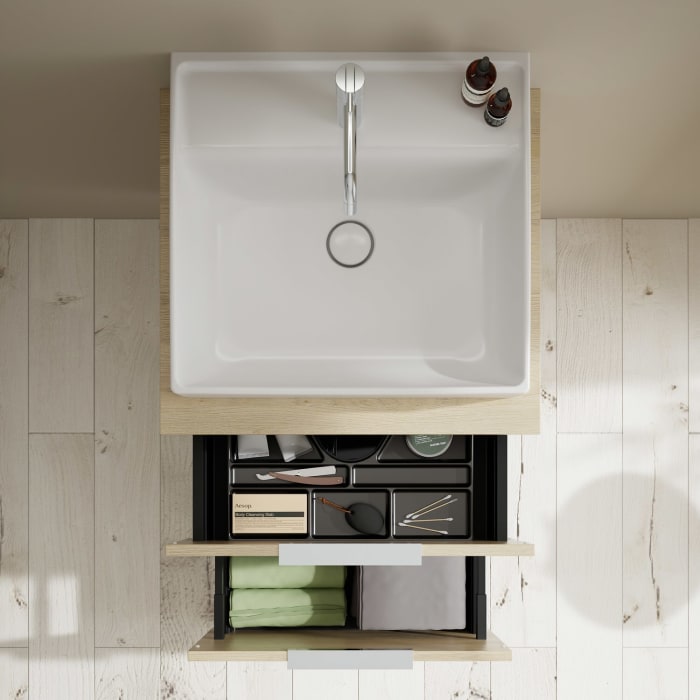 burgbad Eqio Waschtischkombination mit Keramik-Aufsatzwaschtisch 60 cm, mit Griff G0146