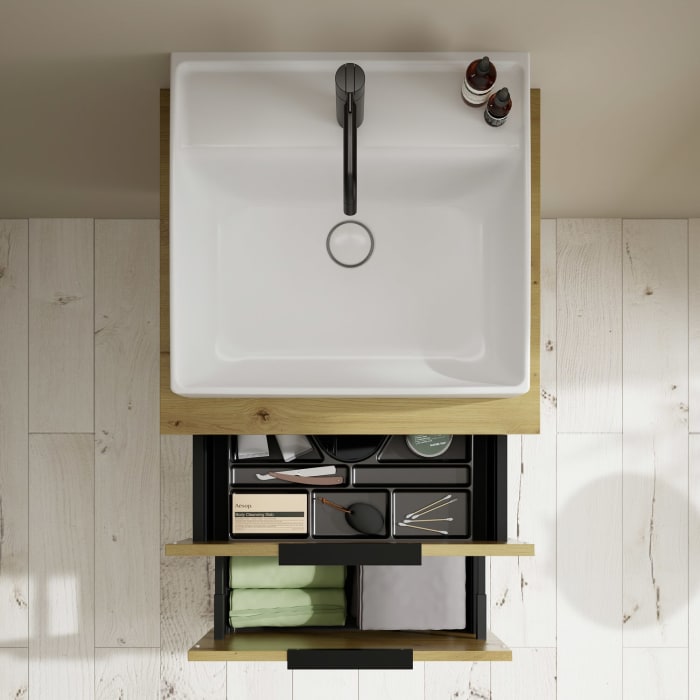 burgbad Eqio Waschtischkombination mit Keramik-Aufsatzwaschtisch 60 cm, mit Griff G0200