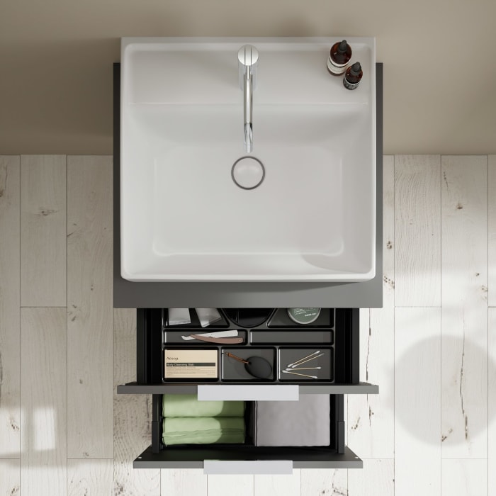 burgbad Eqio Waschtischkombination mit Keramik-Aufsatzwaschtisch 60 cm, mit Griff G0146