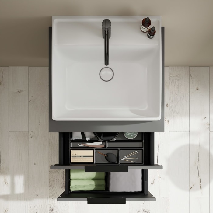 burgbad Eqio Waschtischkombination mit Keramik-Aufsatzwaschtisch 60 cm, mit Griff G0200