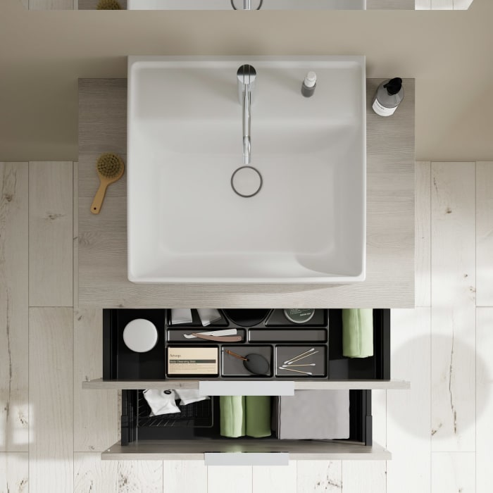 burgbad Eqio Waschtischkombination mit Keramik-Aufsatzwaschtisch 80 cm, mit Griff P0146