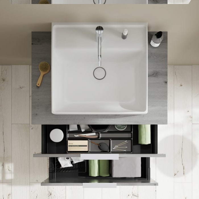 burgbad Eqio Waschtischkombination mit Keramik-Aufsatzwaschtisch 80 cm, mit Griff P0146