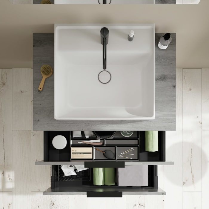 burgbad Eqio Waschtischkombination mit Keramik-Aufsatzwaschtisch 80 cm, mit Griff P0200