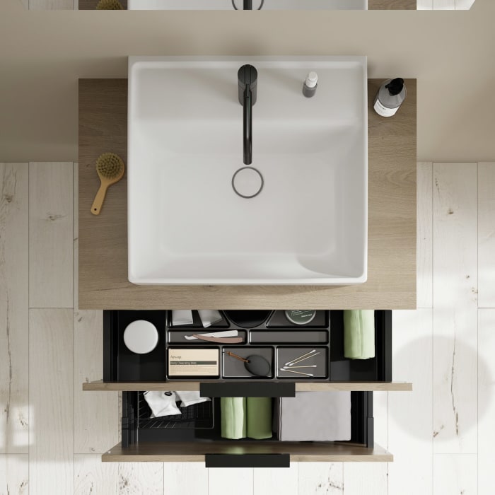 burgbad Eqio Waschtischkombination mit Keramik-Aufsatzwaschtisch 80 cm, mit Griff P0200