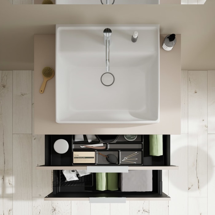 burgbad Eqio Waschtischkombination mit Keramik-Aufsatzwaschtisch 80 cm, mit Griff P0146