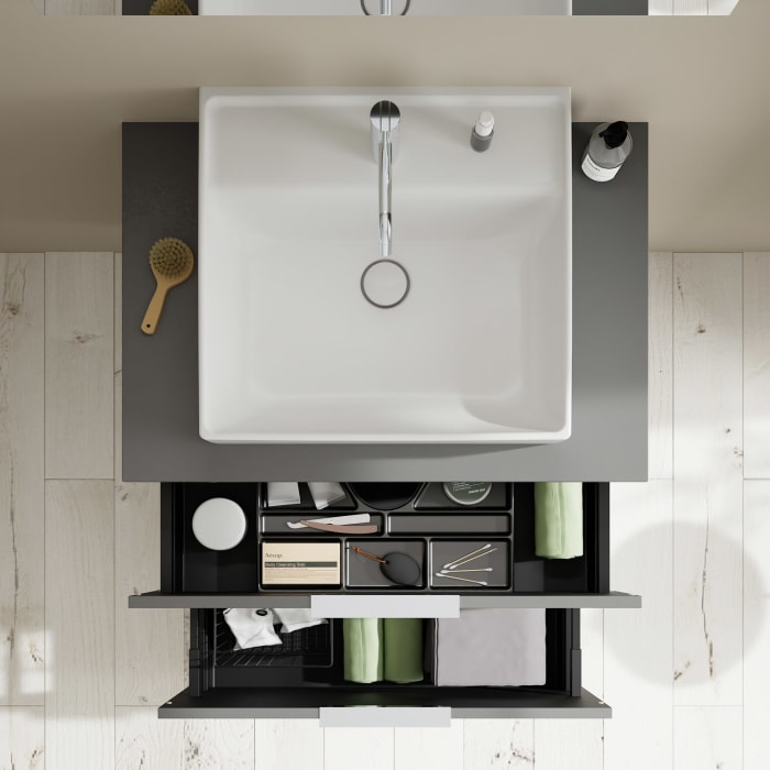 burgbad Eqio Waschtischkombination mit Keramik-Aufsatzwaschtisch 80 cm, mit Griff P0146