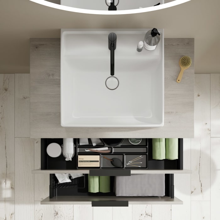 burgbad Eqio Waschtischkombination mit Keramik-Aufsatzwaschtisch 90 cm, mit Griff G0200