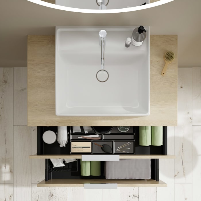 burgbad Eqio Waschtischkombination mit Keramik-Aufsatzwaschtisch 90 cm, mit Griff G0146