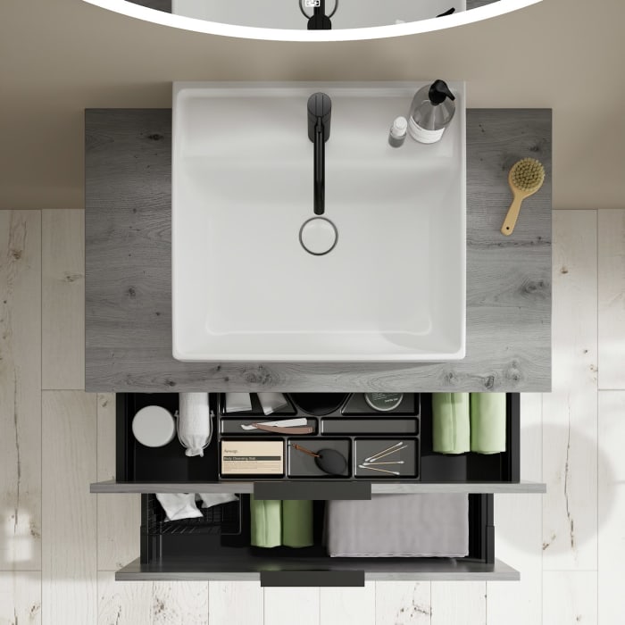 burgbad Eqio Waschtischkombination mit Keramik-Aufsatzwaschtisch 90 cm, mit Griff G0200