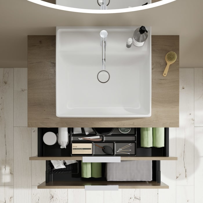 burgbad Eqio Waschtischkombination mit Keramik-Aufsatzwaschtisch 90 cm, mit Griff G0146