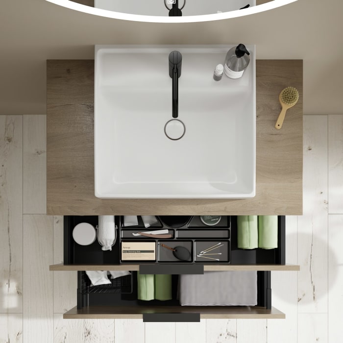 burgbad Eqio Waschtischkombination mit Keramik-Aufsatzwaschtisch 90 cm, mit Griff G0200