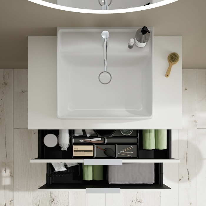 burgbad Eqio Waschtischkombination mit Keramik-Aufsatzwaschtisch 90 cm, mit Griff G0146