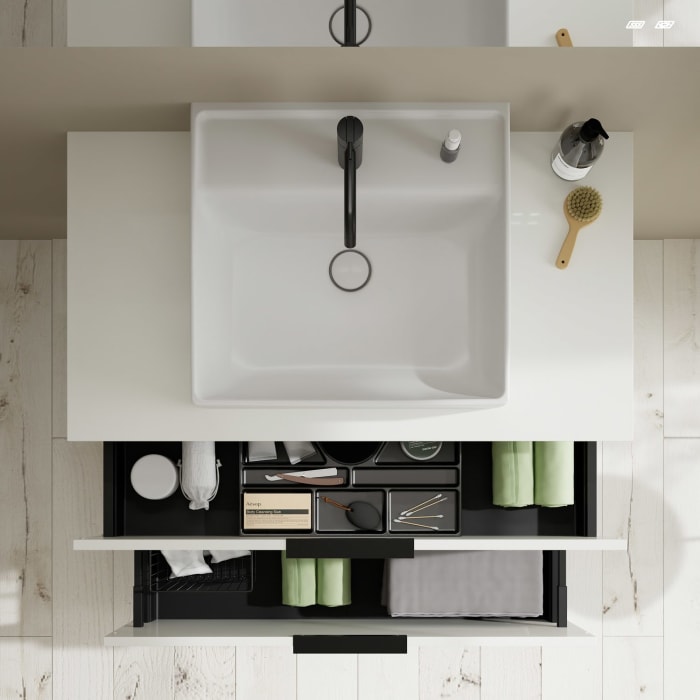 burgbad Eqio Waschtischkombination mit Keramik-Aufsatzwaschtisch 100 cm, mit Griff G0200